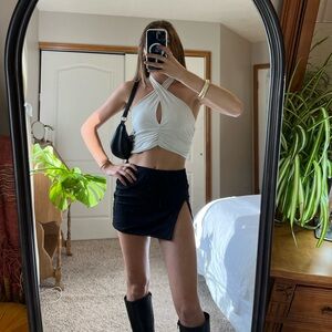 French Quarter white halter-neck crop top